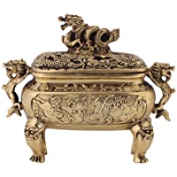 Walfront Titular de quemador de incienso de bronce antiguo con tapa para decoración del hogar